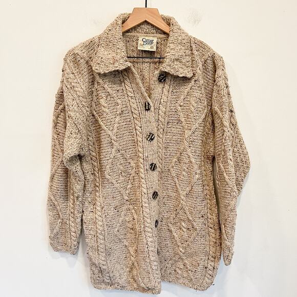 Carraig Donn Sweaters - Carraig Donn Wool Chunky Knit Grandpa Cardigan Sweater Tan Size M